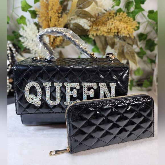 New Black Quilted Bag with Matching Wallet - Picture 1 of 17
